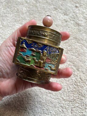 Vintage Chinese Cloisonne Brass Trinket Box (Tea Caddy, Snuff Box, Asian Decor